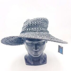 O/S Scala Collection Natural Floppy Brim Hat With Band Beach Black Packable
